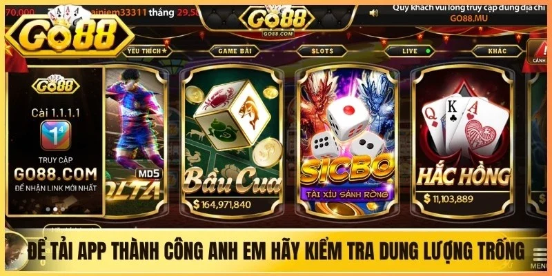 Để tải app thành công anh em hãy kiểm tra dung lượng trống
